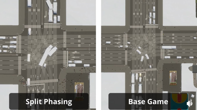 Split-phasing and regular traffic light simulation in Cities Skylines 2.
