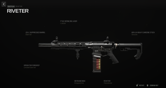 The Riveter shotgun from Modern Warfare 3, with attachments applied.