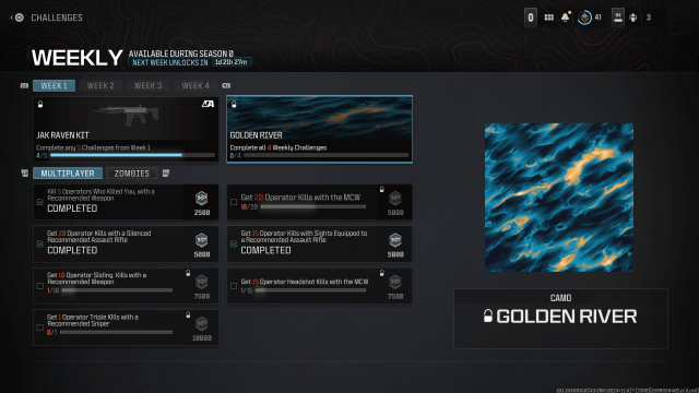 Viewing the weekly challenges in MW3.