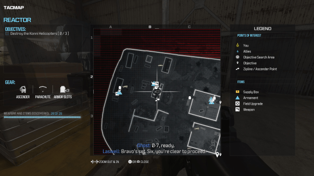A screenshot showing the location of a plate carrier vest in MW3 mission Reactor.