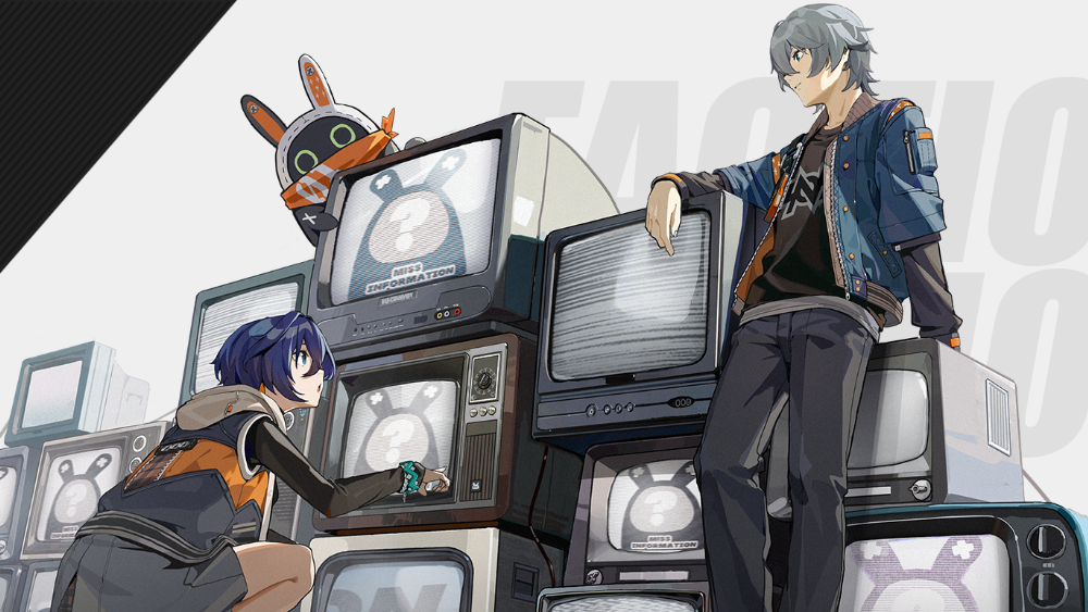 Two characters watching TVs.