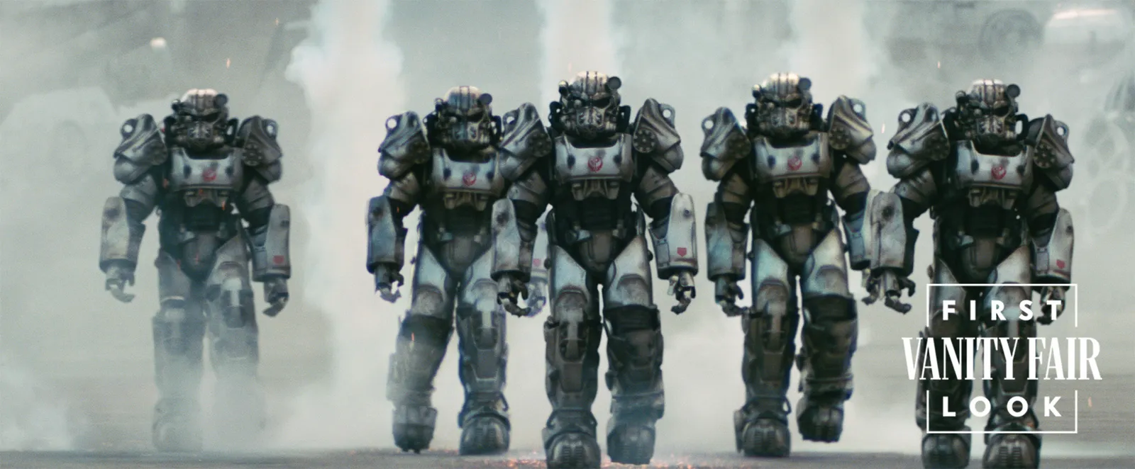 A squad of power armor-wielding characters from the Fallout TV series.
