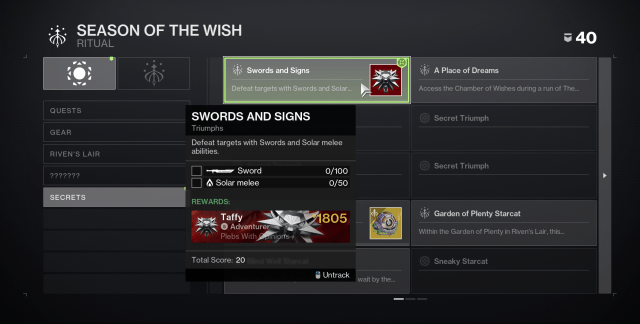 The Witcher emblem in Destiny 2, shown via the Triumphs page.