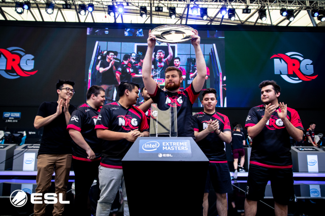Daps and NRG lift the IEM Shanghai 2018 trophy after winning the CS:GO tournament in China.