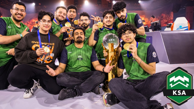 The Saudi Arabia team winning the Overwatch League 2023 World Cup