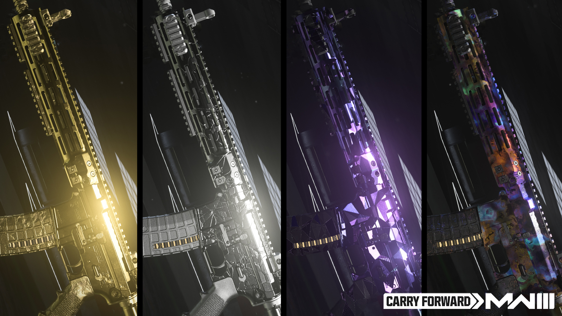 An image of all MW3 multiplayer Mastery camos for MW2 guns.