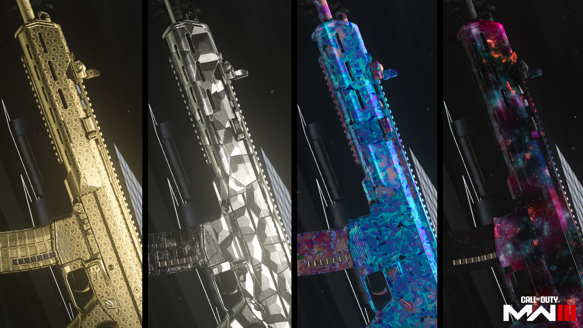 An image of all MW3 multiplayer Mastery camos for MW3 guns.