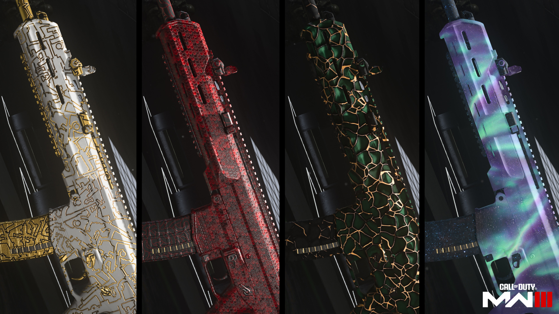 An image of all MW3 Zombies mastery camos for MW3 guns.