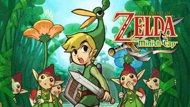 Link with the Minnish cap with the game's logo on the right side