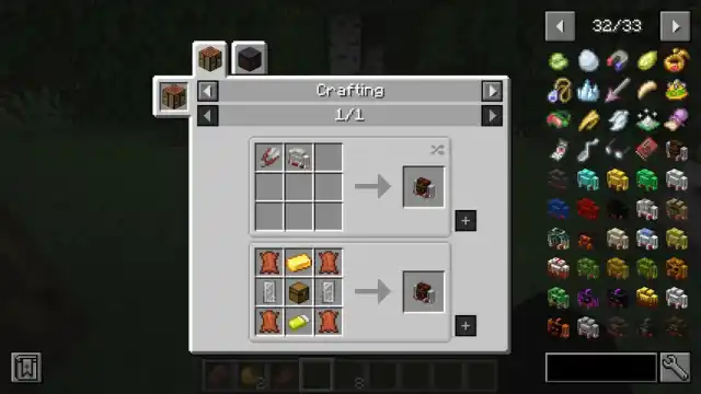 Minecraft building menu showing how to build a backpack