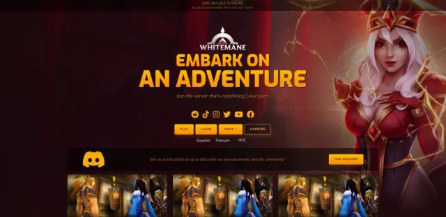 Whitemane private server homepage with ads and links