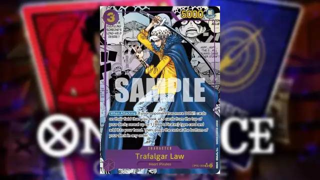 Law from One Piece appears on a Purple Manga Rare Character card from the Bandai card game.