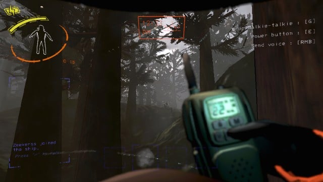 A Lethal Company player using a gadget in an outdoors area.