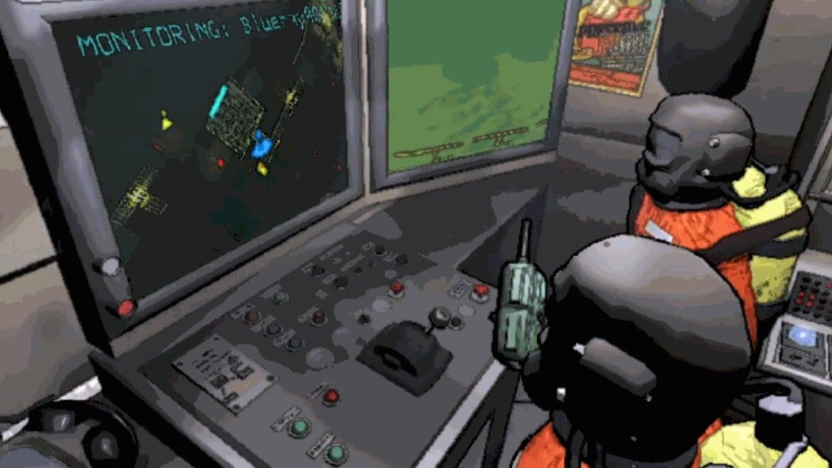 Two characters in Lethal Company accessing the Terminal.