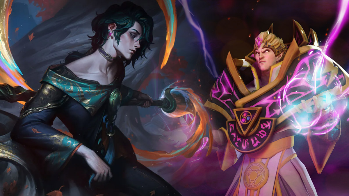 Hwei (left) and Invoker (right) prepare to battle in League of Legends and Dota 2.