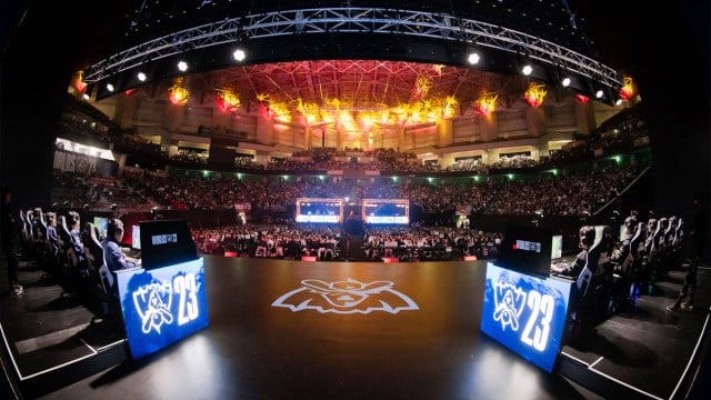 The League of Legends Worlds 2023 stage for the quarter-finals and semi-finals in Busan, Korea.