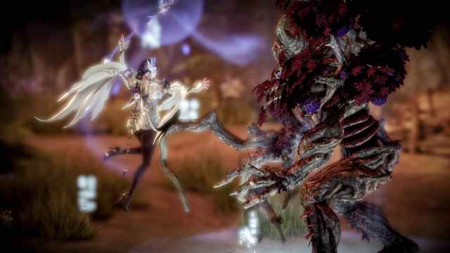 Lost Ark summoner casting a spell on a tree monster