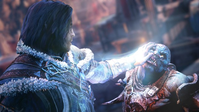 A Shadow of Mordor character calling their hand on a ugly-looking goblin