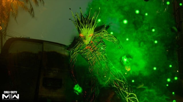 The Gaia character from Call of Duty, a tree-like entity with a glowing green mist.