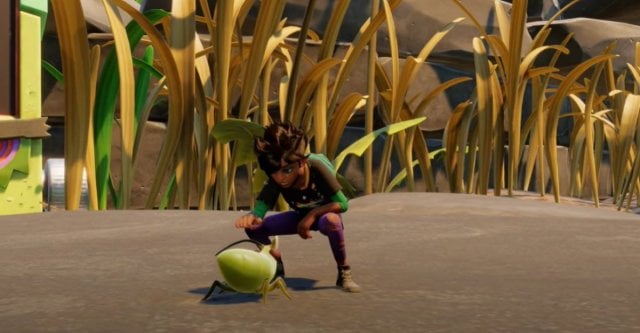 A player attempting to pet and tame an aphid in Grounded.