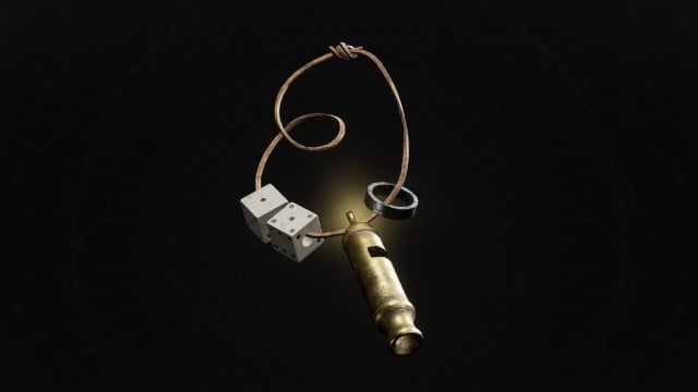 The Whistle of the Handler, featuring two dice, sits on a black background in Remnant 2.