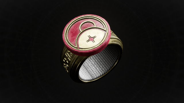 A ring depicting a sun eclipsed by a moon sits on a black background in Remnant 2.