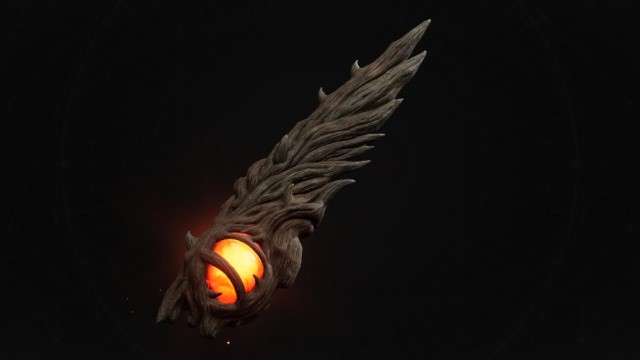 The Invader symbol, a long, twisted seed with a gloring orange core, sits on the black background of Remnant 2.