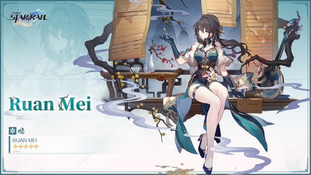 Ruan Mei's featured banner with her sitting on the ground and looking to the side.