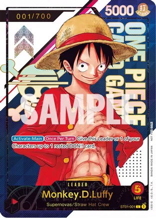 Manga-style Monkey D. Luffy poses on a One Piece TCG seralized trading card