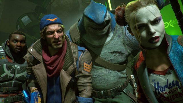 Deadshot, Captain Boomerang, King Shark, and Harley Quinn in Suicide Squad: Kill the Justice League