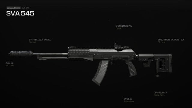The SVA 545 assault rifle from Call of Duty: Modern Warfare 3, with attachments.