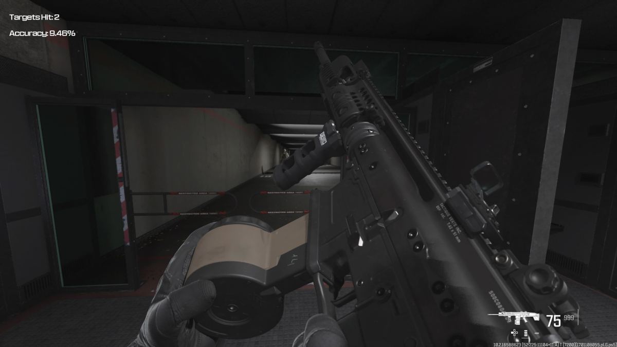 A screenshot of the TAQ Eradicator LMG in the firing range in MW3.