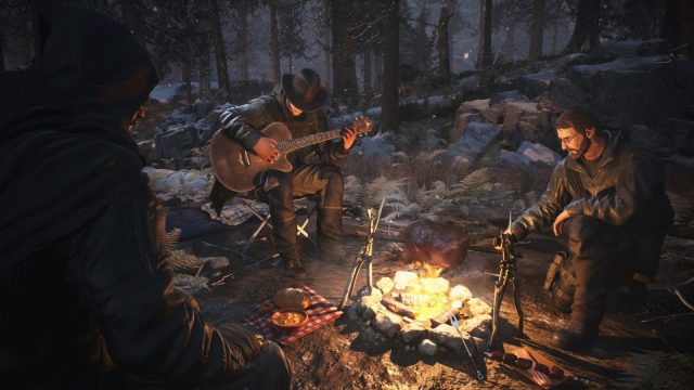 the day before characters sitting around a campfire