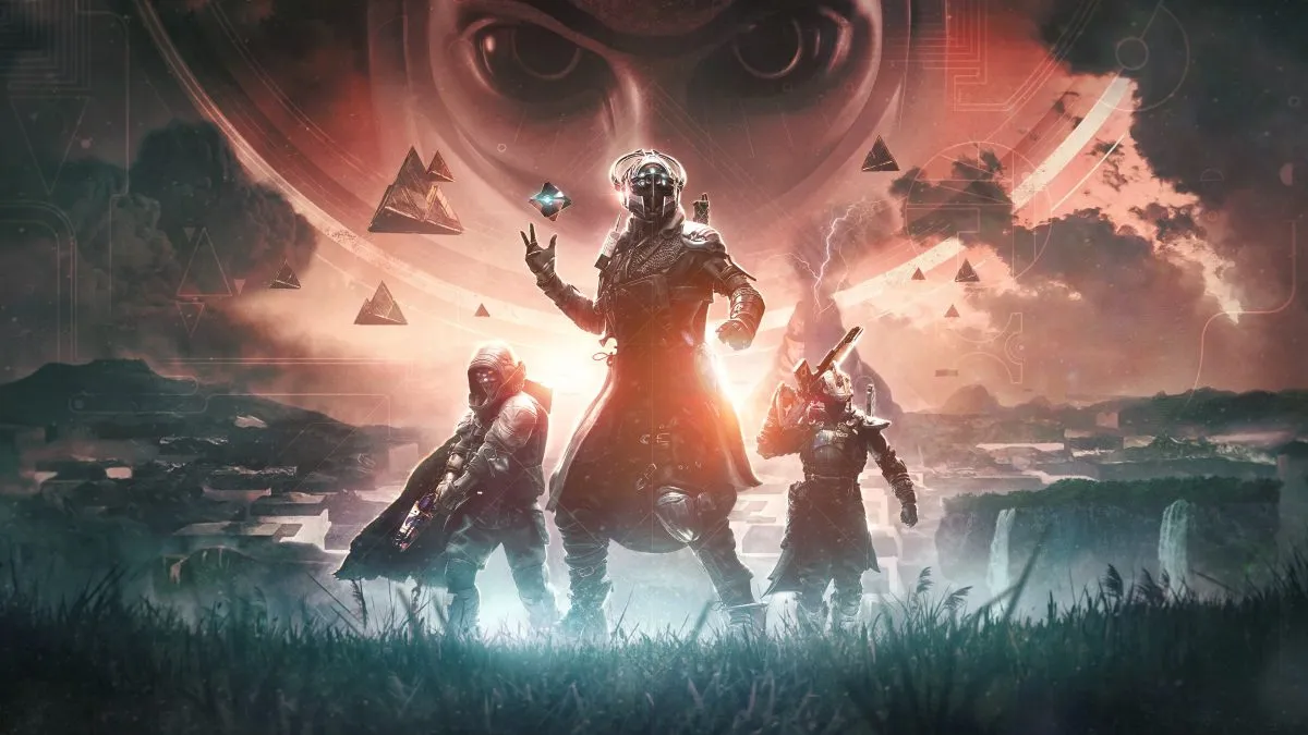The final shape expansion key art with the witness in the background and three guardians at the front