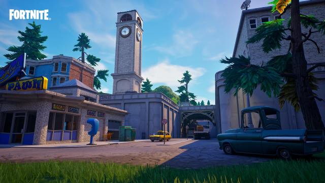A screenshot of Tilted Towers from the Fortnite OG update.
