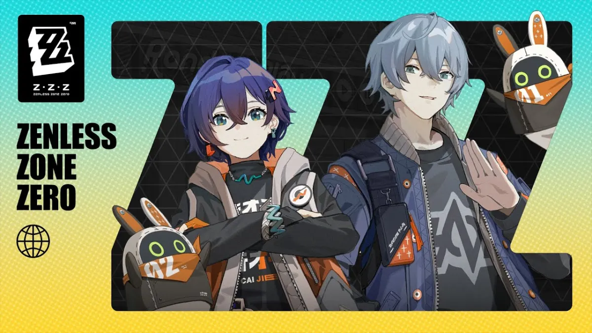 Two Zenless Zone Zero characters side by side on the ZZZ logo.