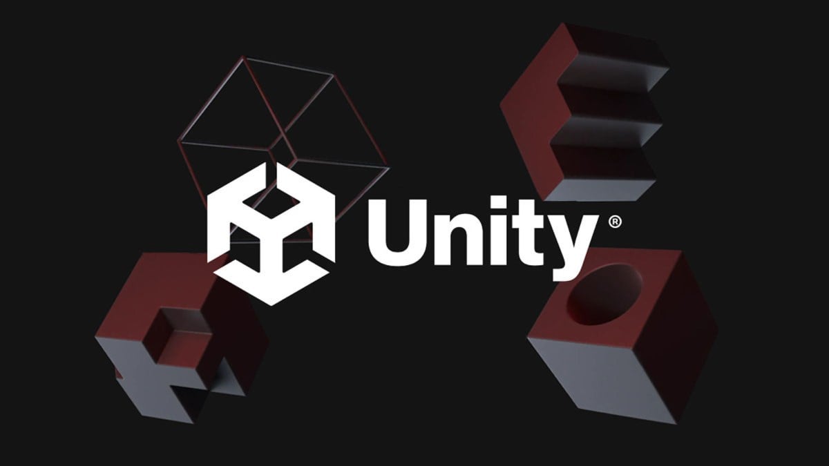 Unity logo with obscure shapes in the background