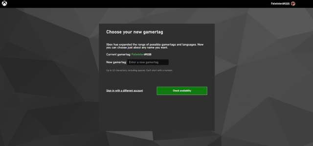 Xbox gamertag change screen