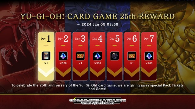 Yu-Gi-Oh! Master Duel 25th Anniversary Login Rewards