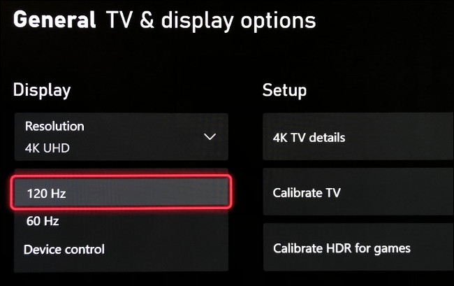 The 120Hz setting on Xbox Series consoles