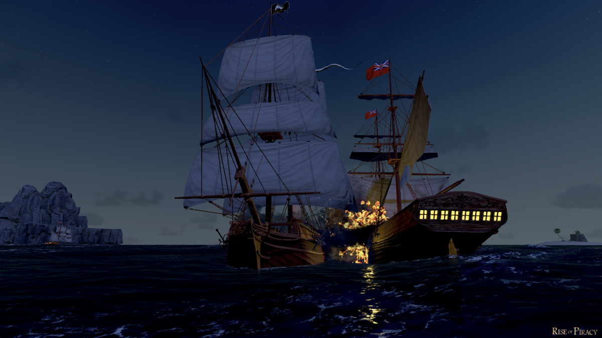 A pirate ship sails off into the night in MicroPose's new Pirate game