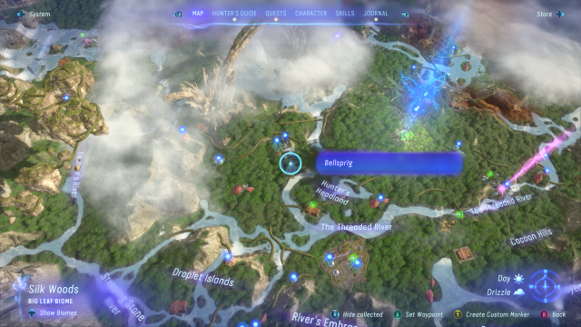 A screenshot of the map in Avatar: Frontiers of Pandora showing a Bellsprig location.