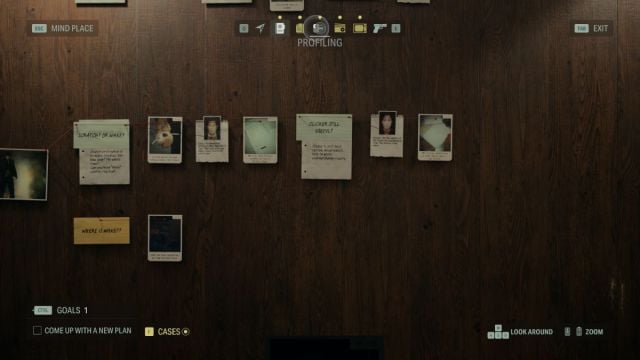 An in game screenshot of the Case Board in Alan Wake 2.