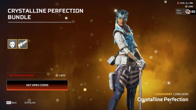 An in game screen shot of a Loba holiday skin in the Apex Legends store.