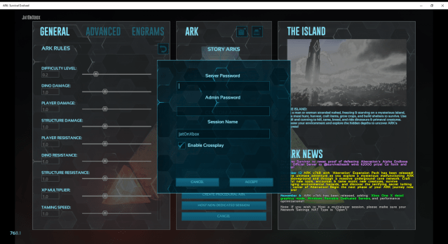 a server creation screen with enabling crossplay checked