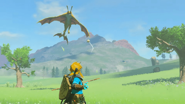 Zelda: Tears of the kingdom with link shooting an arrow at an enemy