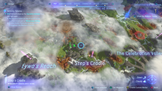 A screenshot of the map in Avatar: Frontiers of Pandora showing the Weeping Steps.