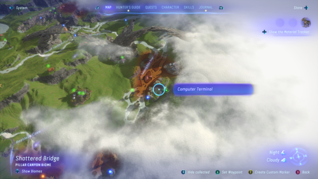 A screenshot of the map in Avatar: Frontiers of Pandora marking a location.