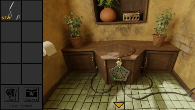 Bathroom from trace filled with puzzles