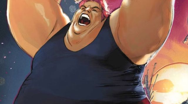 Blob, raising his arms while roaring